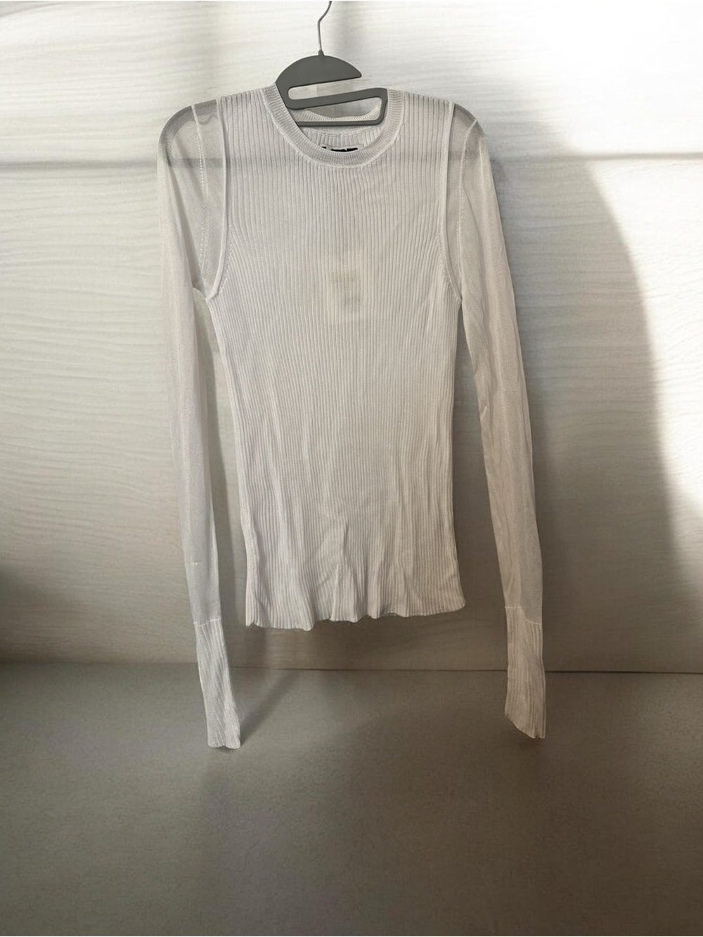 White Ribbed Long Sleeve Lightweight Top